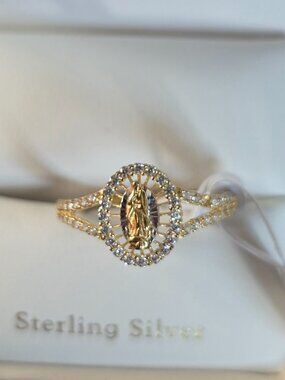 Cynthia White Yellow & Rose Three Color Virgin Mary Cubic Zirconia Ring Size:9